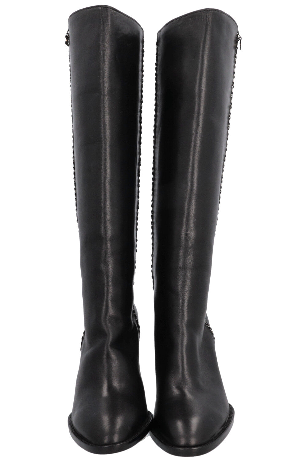 CHANEL CC Chain Knee High Boots Black Leather