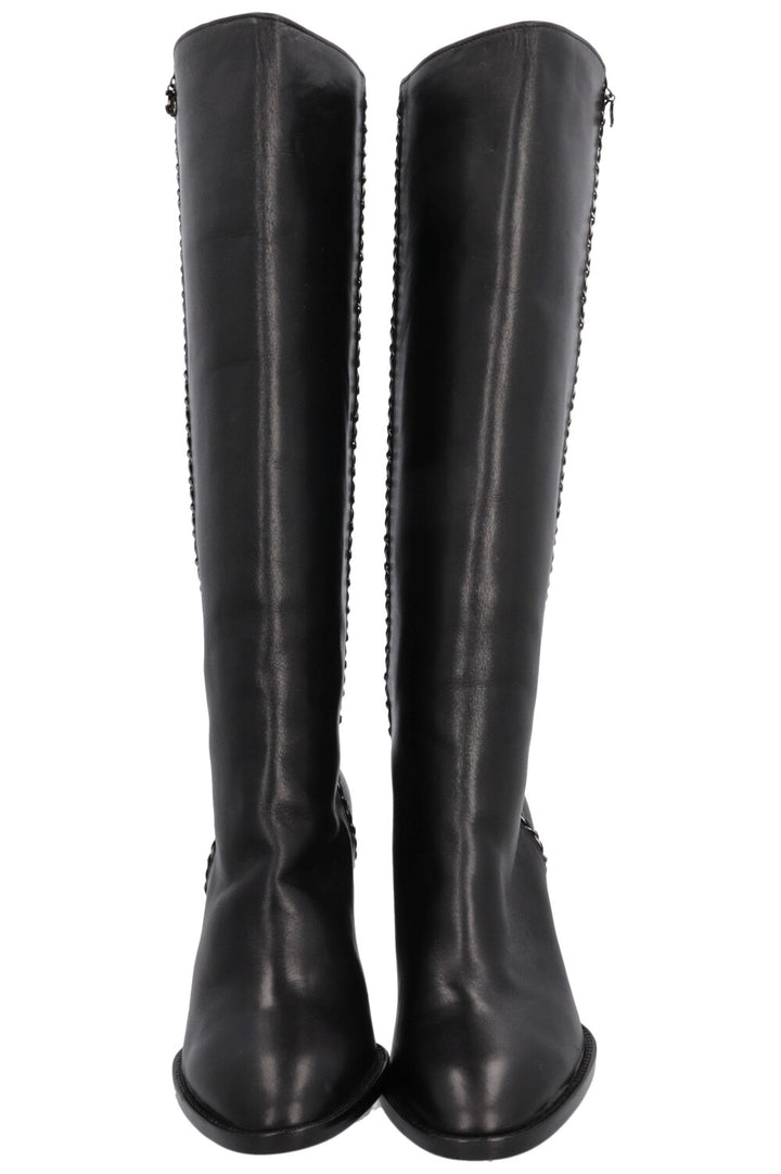 CHANEL CC Chain Knee High Boots Black Leather