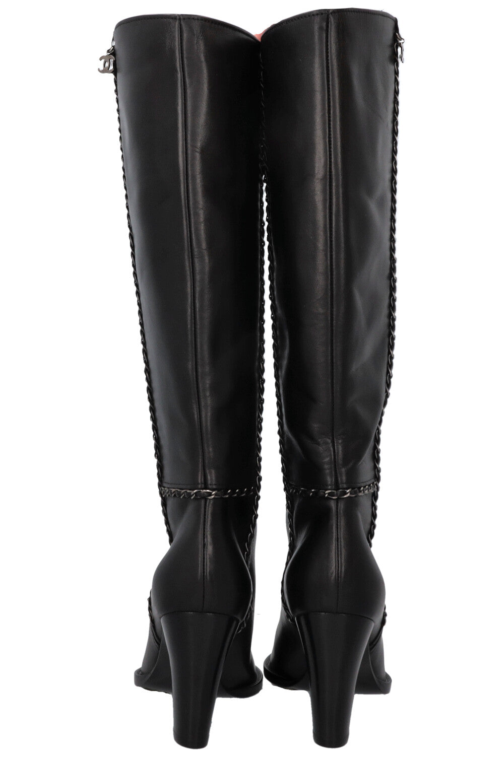 CHANEL CC Chain Knee High Boots Black Leather