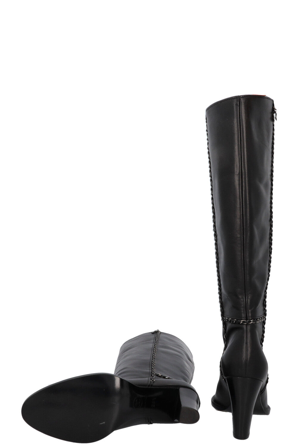 CHANEL CC Chain Knee High Boots Black Leather