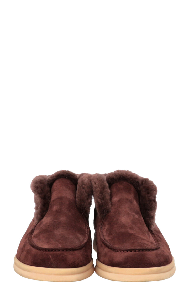LORO PIANA Open Walk Fur Ankle Boots Brown Suede