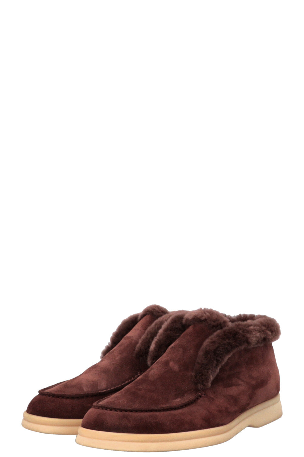LORO PIANA Open Walk Fur Ankle Boots Brown Suede
