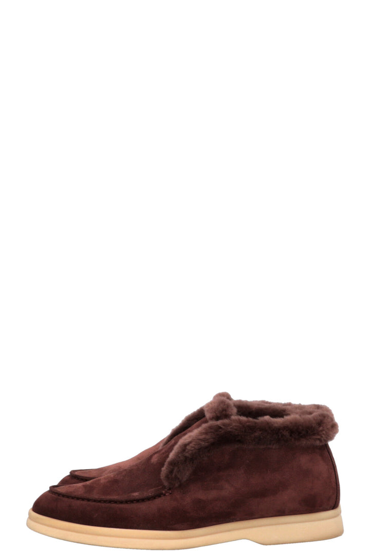 LORO PIANA Open Walk Fur Ankle Boots Brown Suede