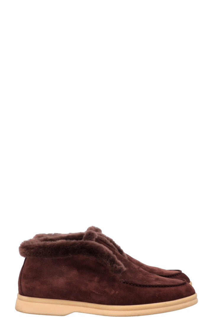 LORO PIANA Open Walk Fur Ankle Boots Brown Suede