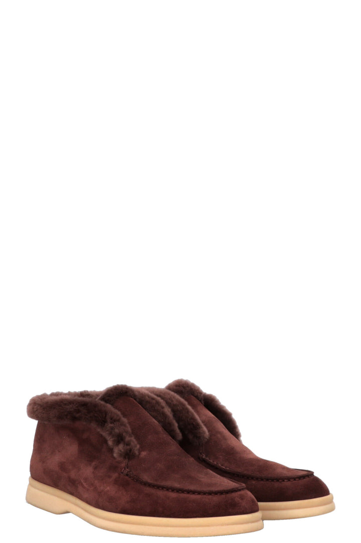 LORO PIANA Open Walk Fur Ankle Boots Brown Suede