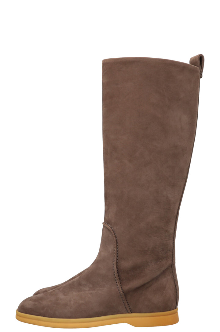 LORO PIANA Open Walk Knee High Boots Suede Grey