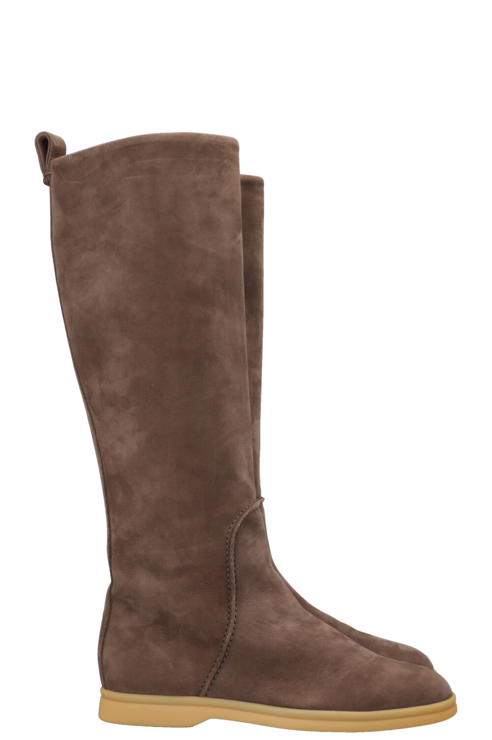 LORO PIANA Open Walk Knee High Boots Suede Grey