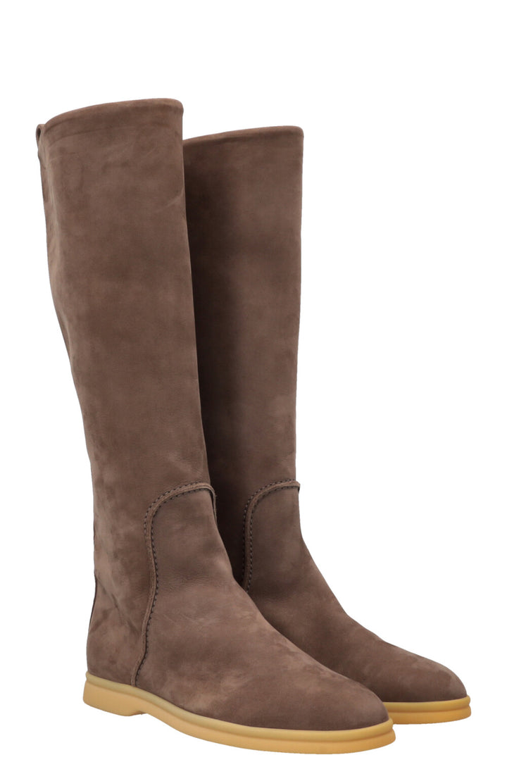 LORO PIANA Open Walk Knee High Boots Suede Grey
