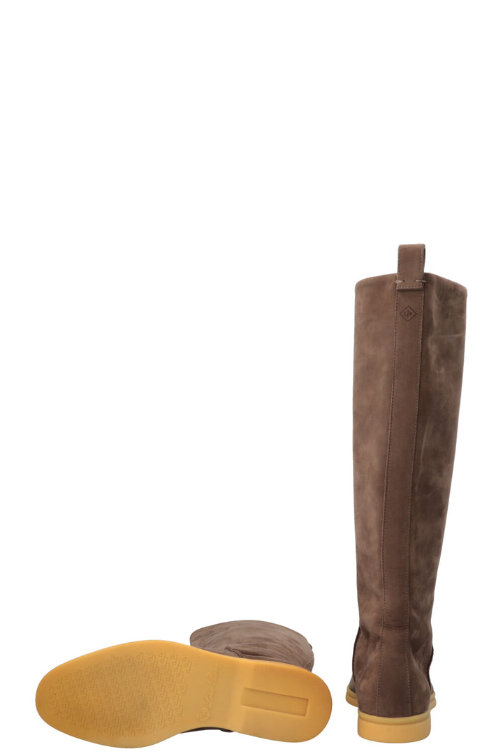 LORO PIANA Open Walk Knee High Boots Suede Grey