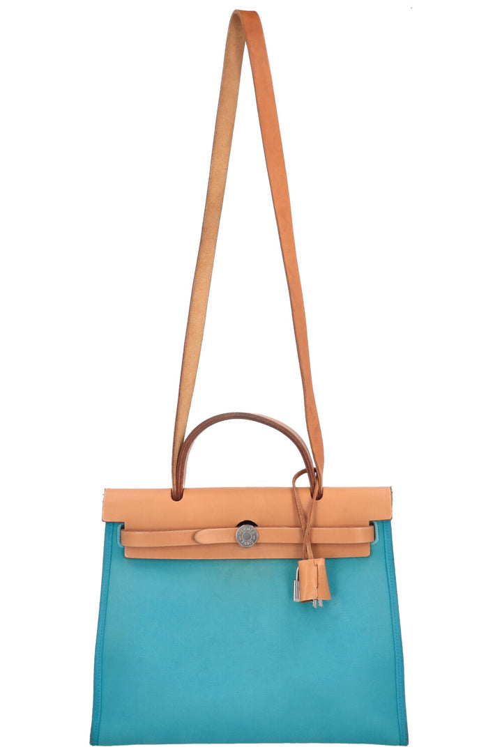 HERMÈS Herbag 31 Turquoise With Tan Leather
