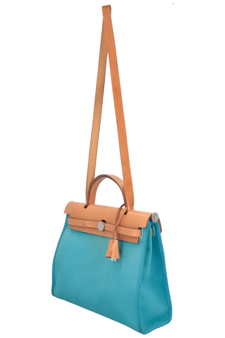 HERMÈS Herbag 31 Turquoise With Tan Leather