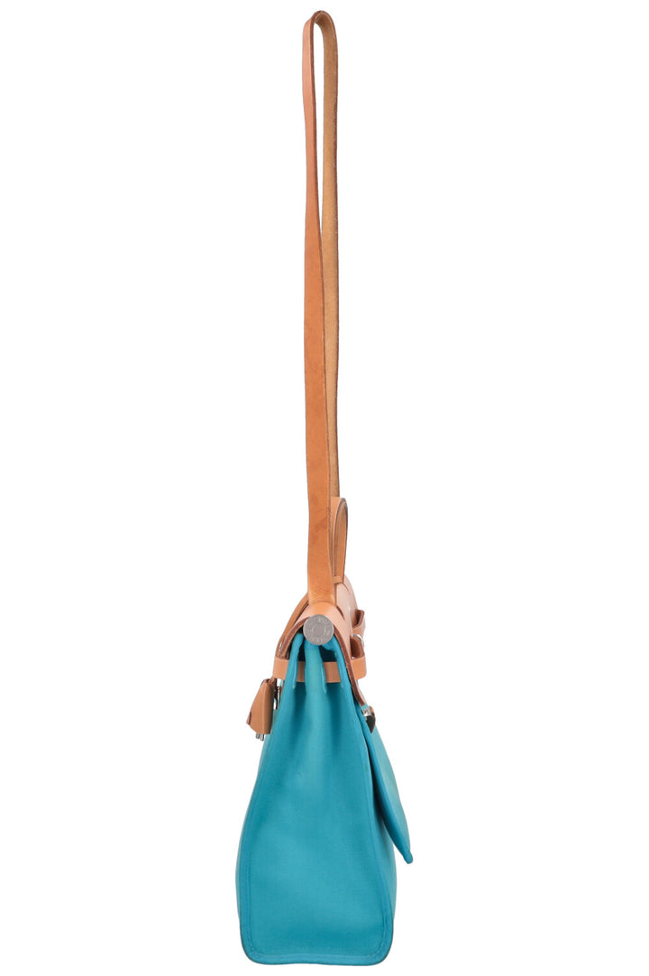 HERMÈS Herbag 31 Turquoise With Tan Leather