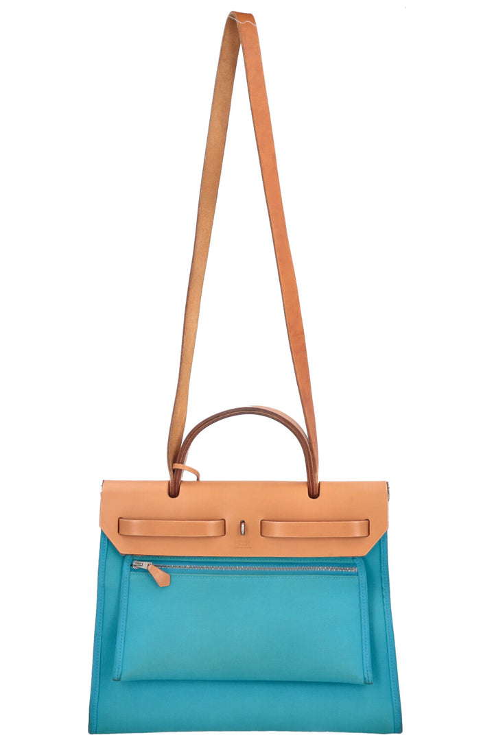 HERMÈS Herbag 31 Turquoise With Tan Leather