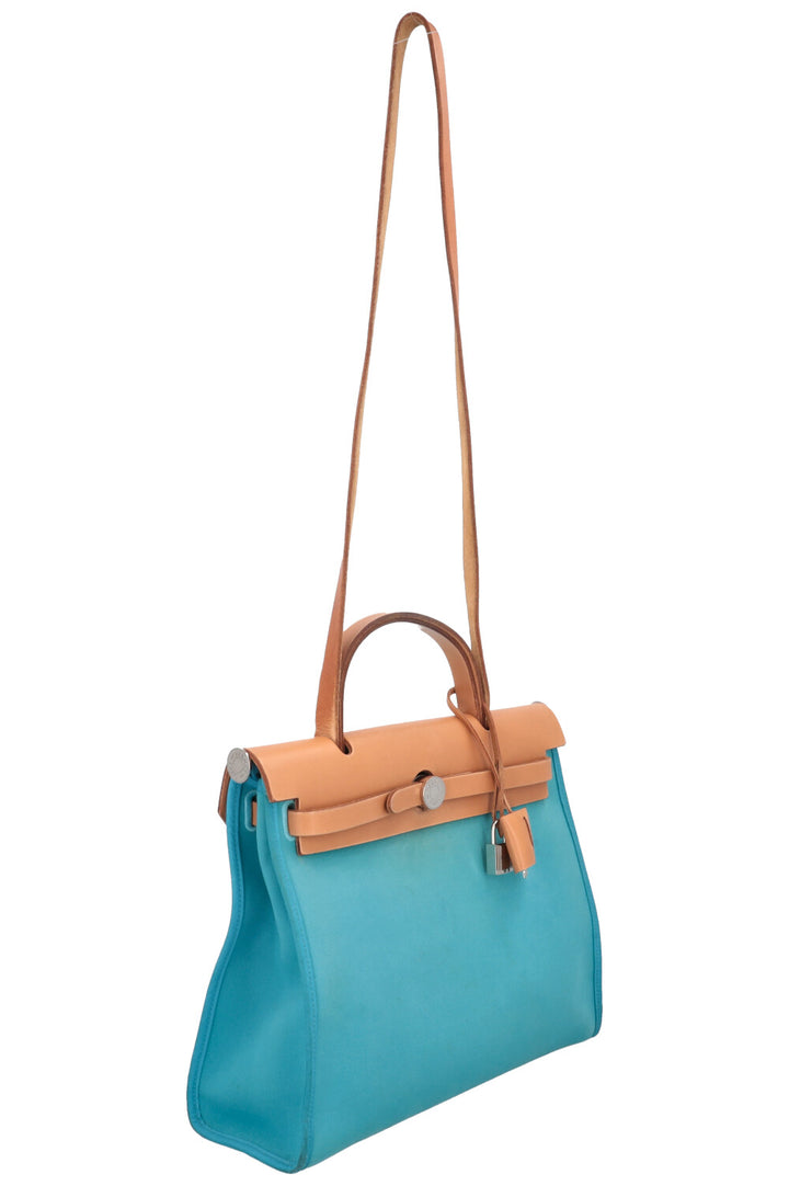 HERMÈS Herbag 31 Turquoise With Tan Leather