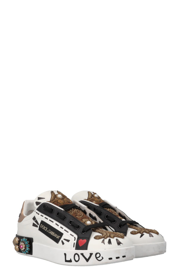 DOLCE&amp;GABBANA Portofino Sneaker White Embellished