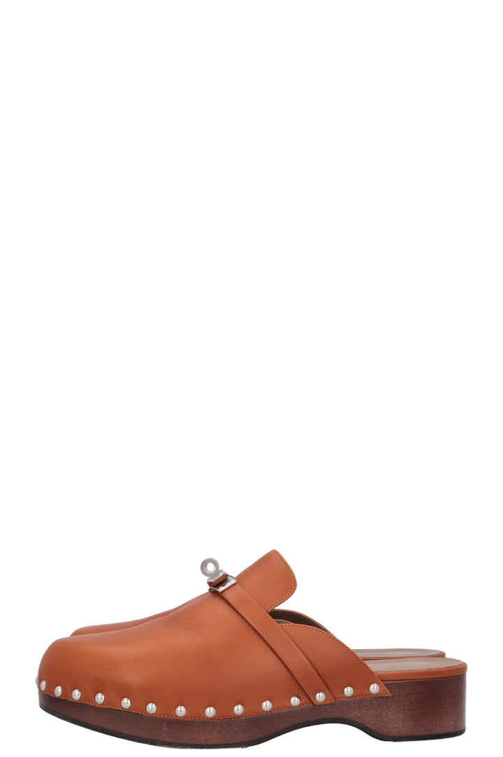 HERMÈS Carlotta Kelly Clogs Gold Palladium