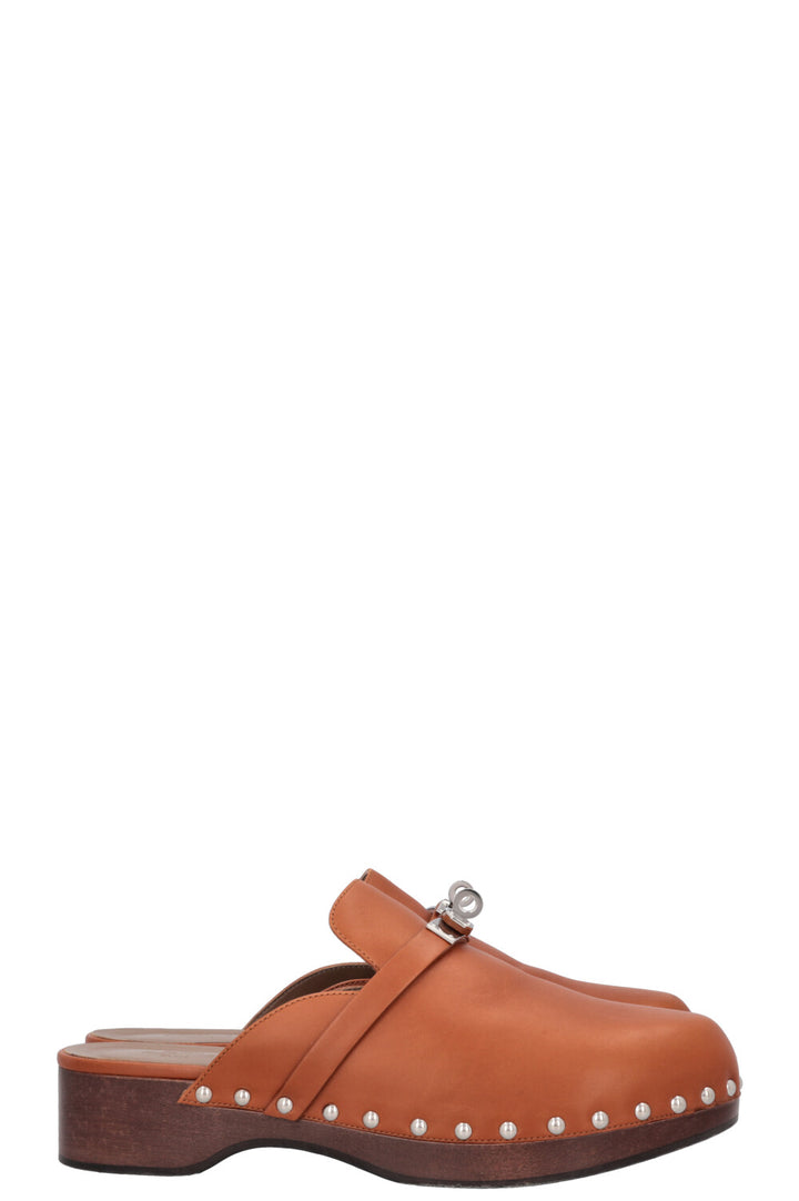 HERMÈS Carlotta Kelly Clogs Gold Palladium