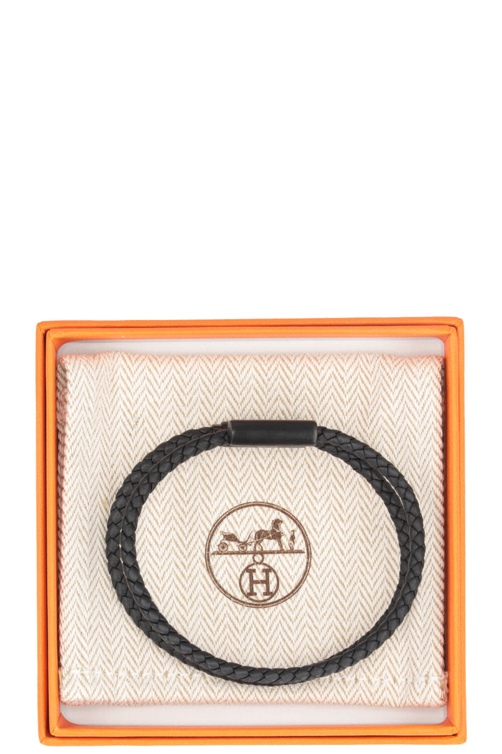 HERMÈS Tournis Tressé Bracelet Black