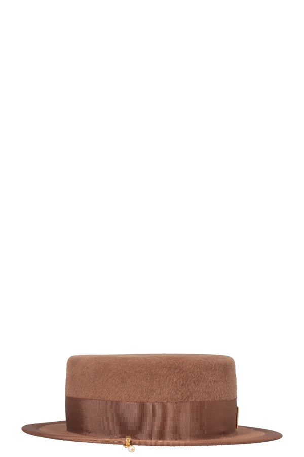 RUSLAN BAGINSKIY Pearl Detail Hat Brown
