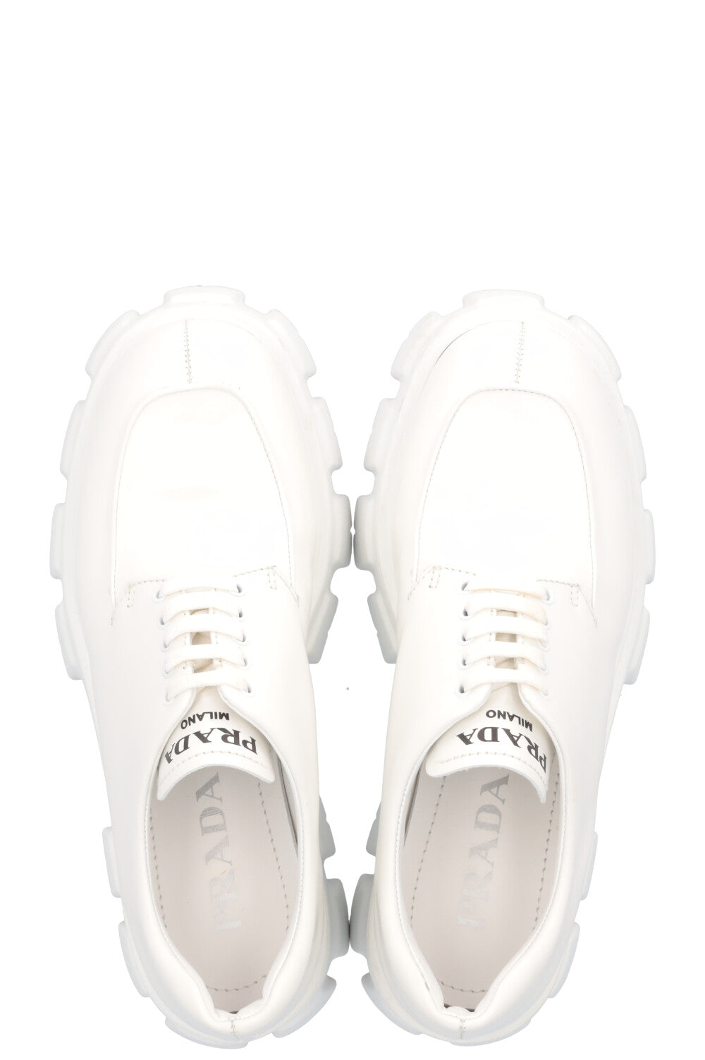 PRADA Monolith Plateau Lace Up Loafers White