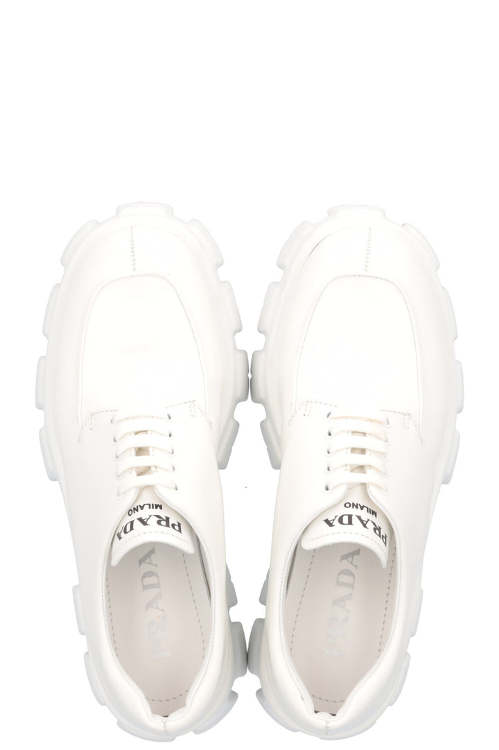 PRADA Monolith Plateau Lace Up Loafers White