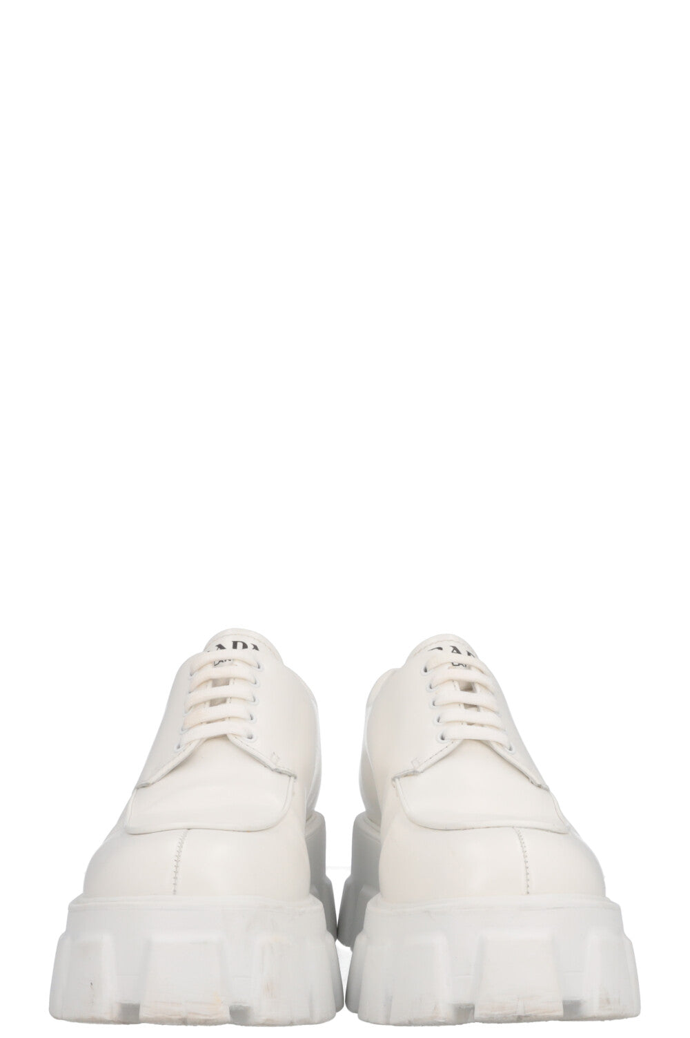 PRADA Monolith Plateau Lace Up Loafers White