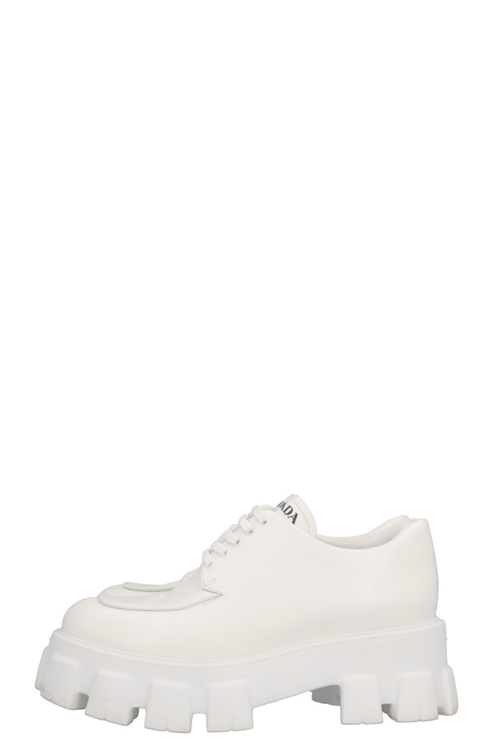 PRADA Monolith Plateau Lace Up Loafers White