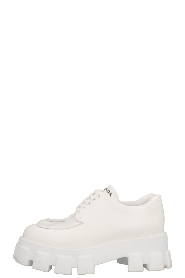 PRADA Monolith Plateau Lace Up Loafers White