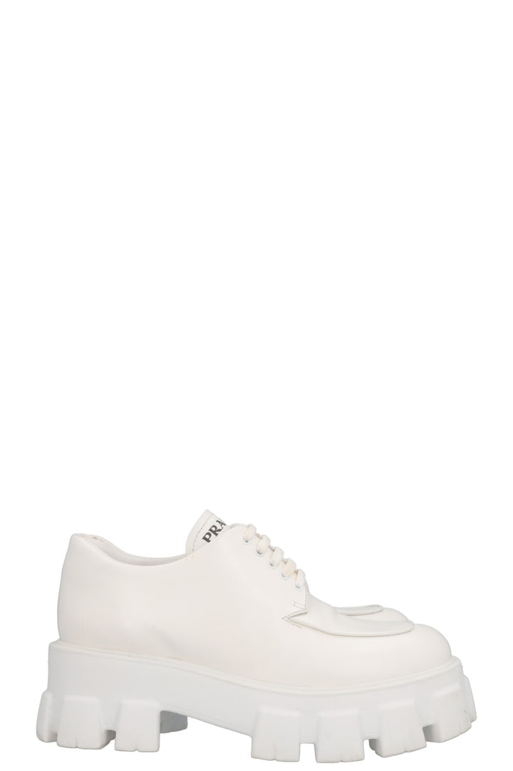 PRADA Monolith Plateau Lace Up Loafers White