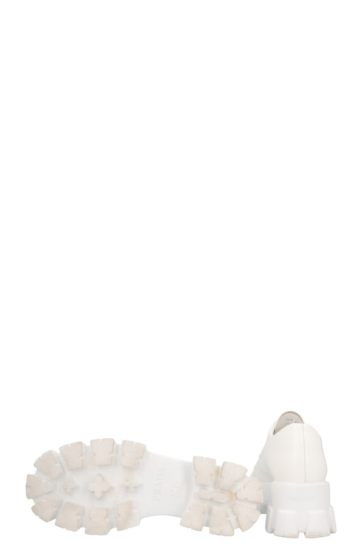 PRADA Monolith Plateau Lace Up Loafers White