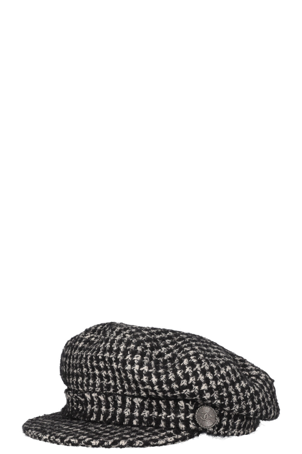 CHANEL CC Houndstooth Baker Boy Hat Tweed Black White – REAWAKE