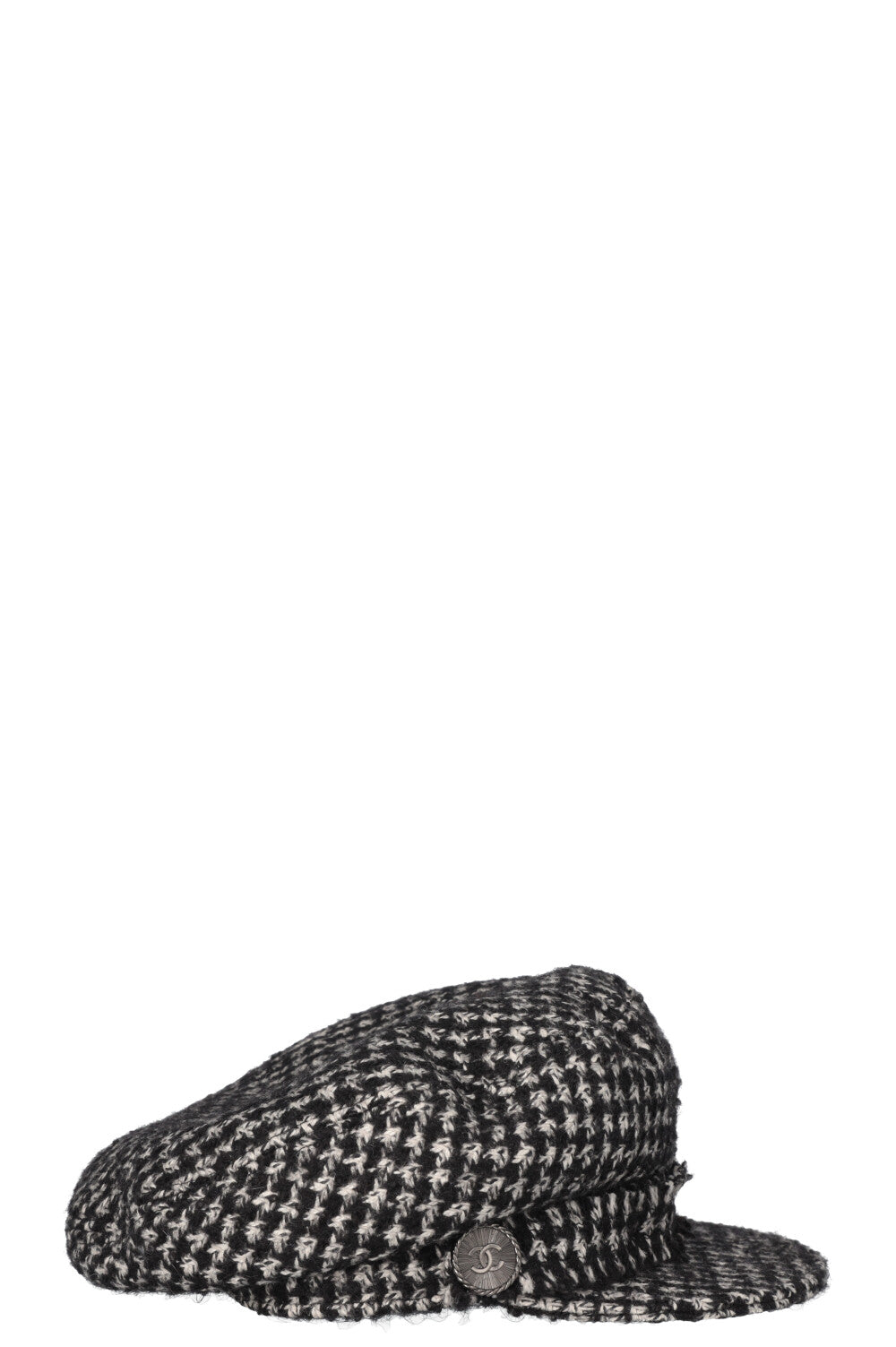 CHANEL CC Houndstooth Baker Boy Hat Tweed Black White – REAWAKE