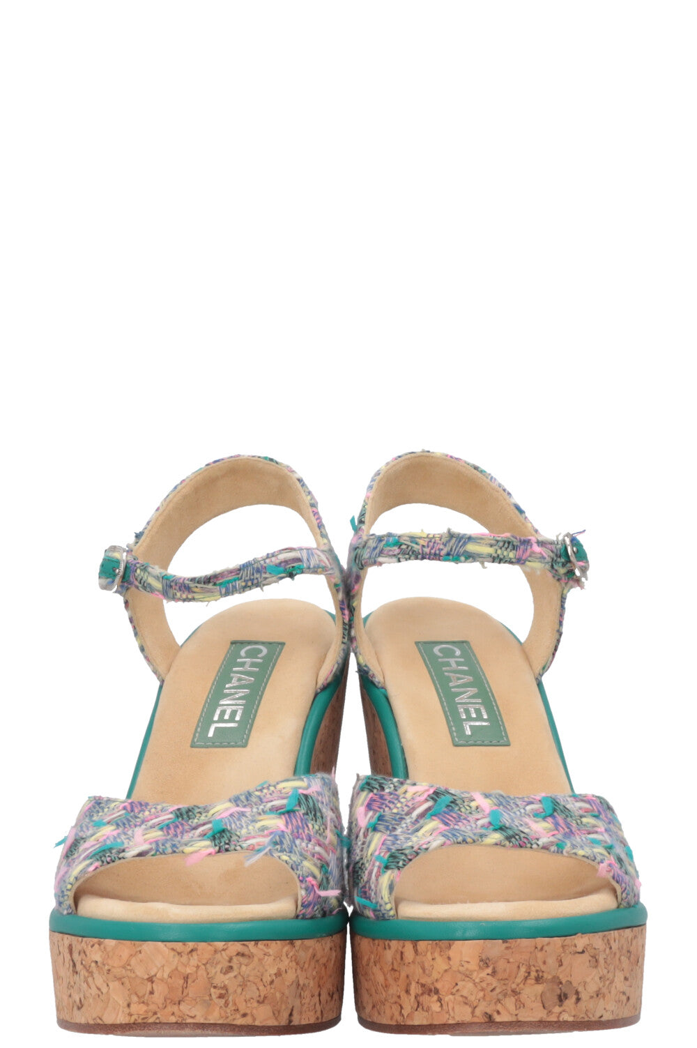 CHANEL Tweed Cork CC Heels Multicolor