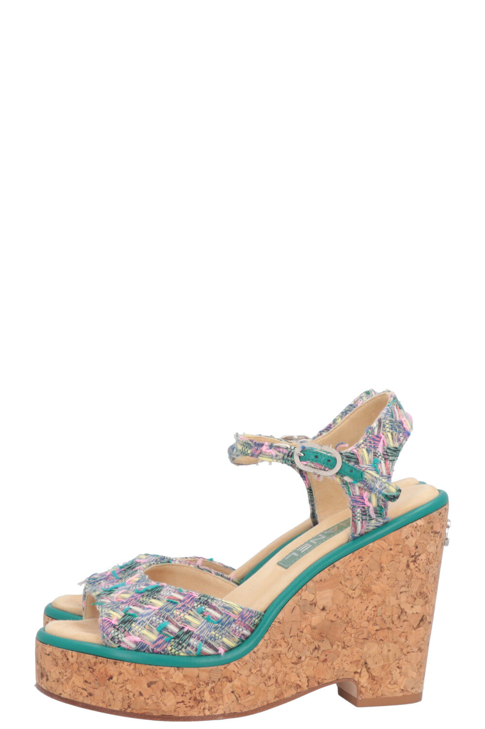CHANEL Tweed Cork CC Heels Multicolor
