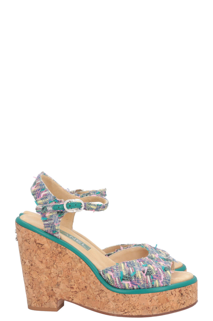 CHANEL Tweed Cork CC Heels Multicolor