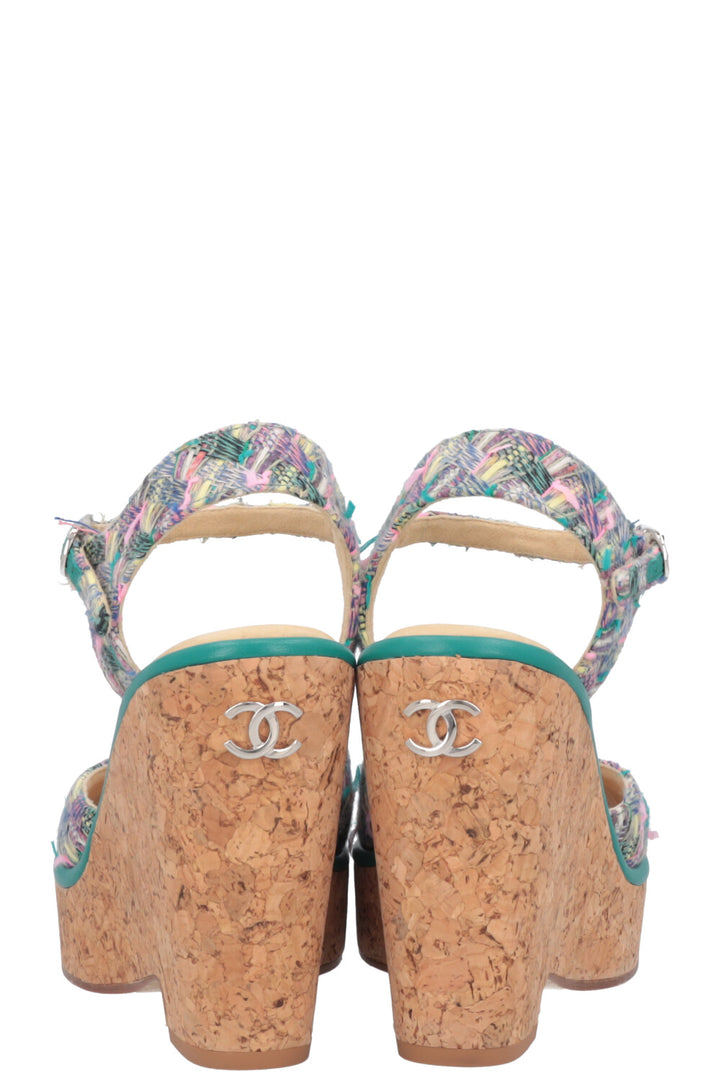 CHANEL Tweed Cork CC Heels Multicolor
