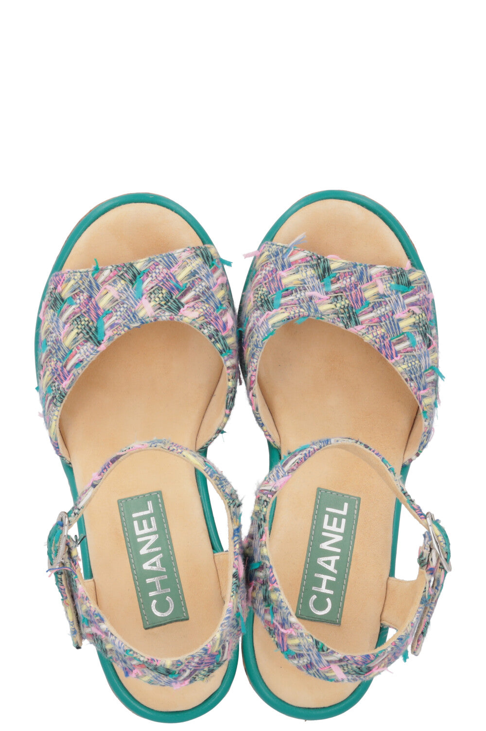 CHANEL Tweed Cork CC Heels Multicolor