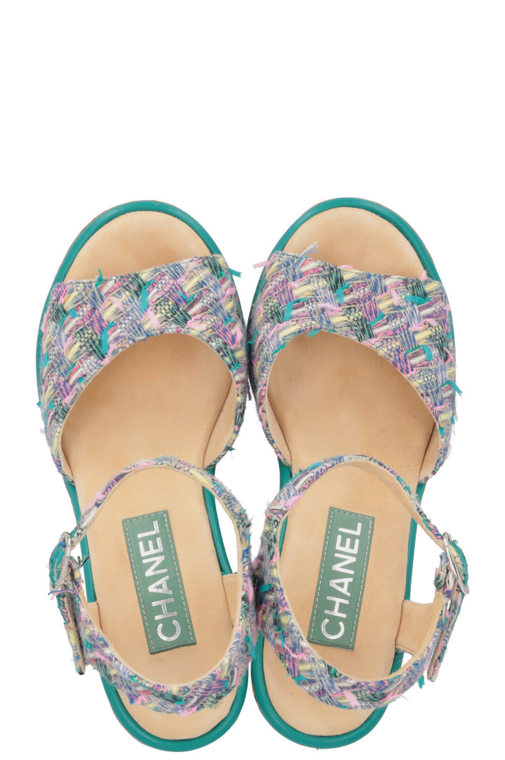 CHANEL Tweed Cork CC Heels Multicolor