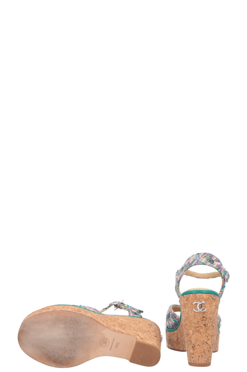 CHANEL Tweed Cork CC Heels Multicolor
