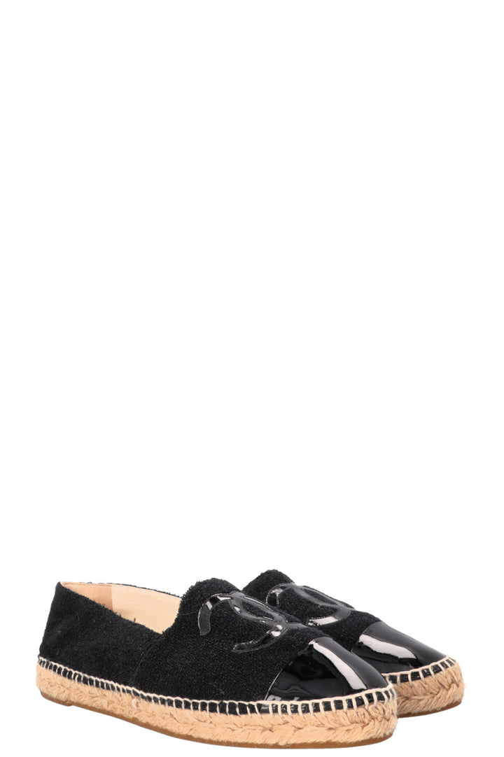 CHANEL Espadrilles Bouclé Patent Leather Black