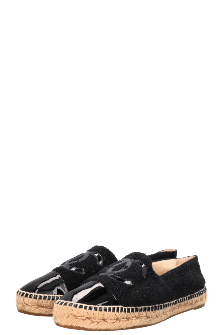 CHANEL Espadrilles Bouclé Patent Leather Black