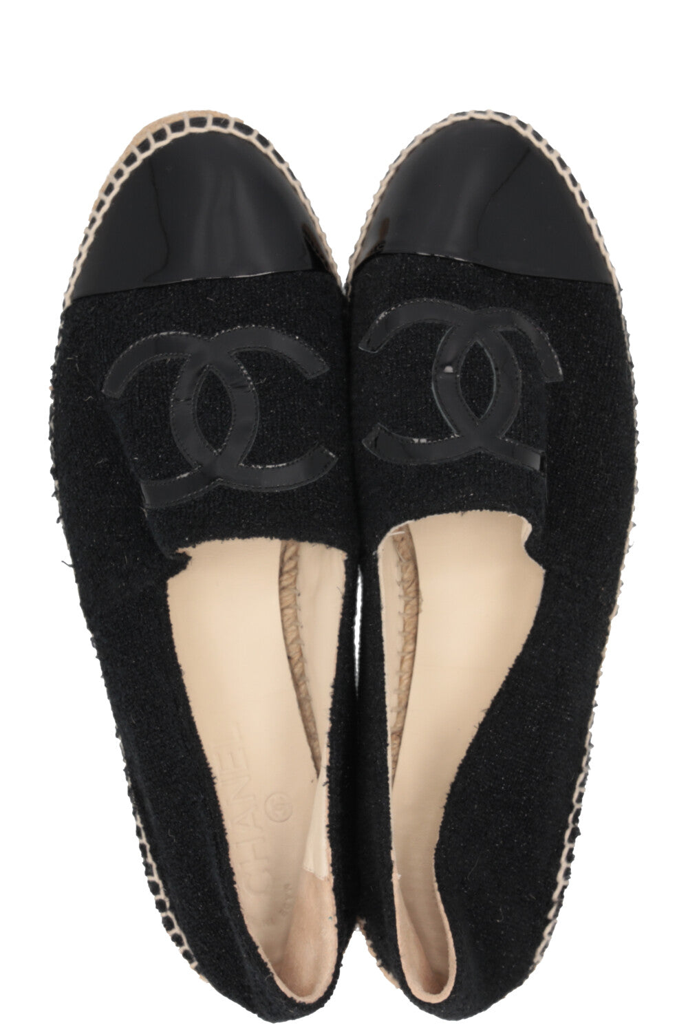 CHANEL Espadrilles Bouclé Patent Leather Black