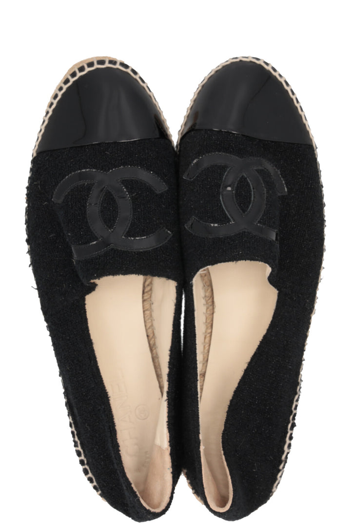 CHANEL Espadrilles Bouclé Patent Leather Black