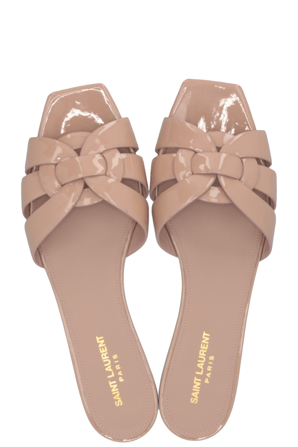 SAINT LAURENT Tribute Slides Patent Leather Nude