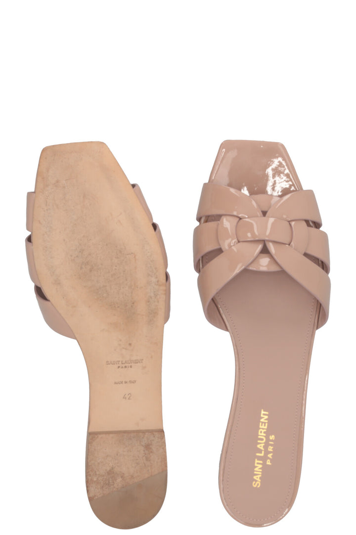 SAINT LAURENT Tribute Slides Patent Leather Nude