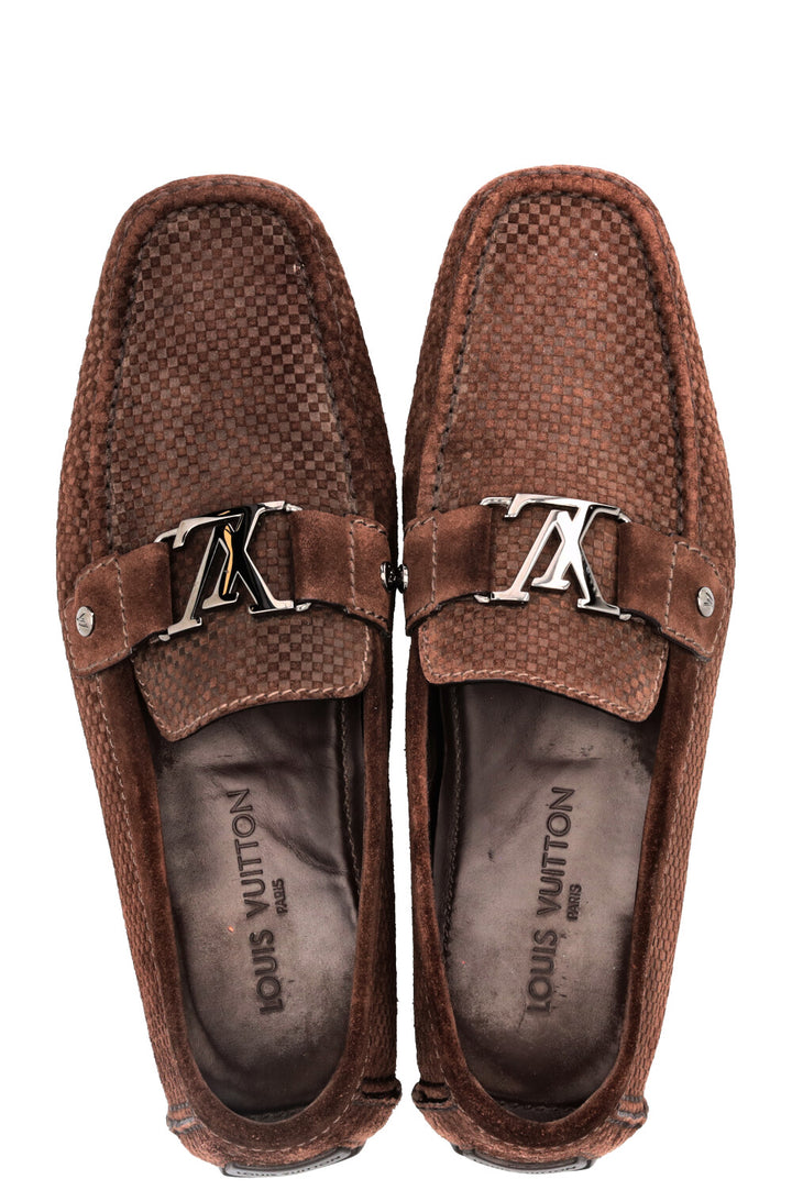 LOUIS VUITTON LV Loafers Suede Damier Brown