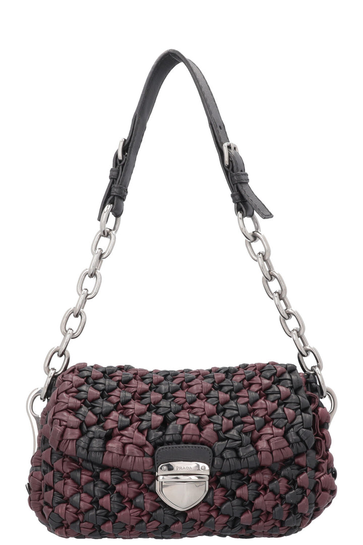 PRADA Knotted Bag Leather Black Purple