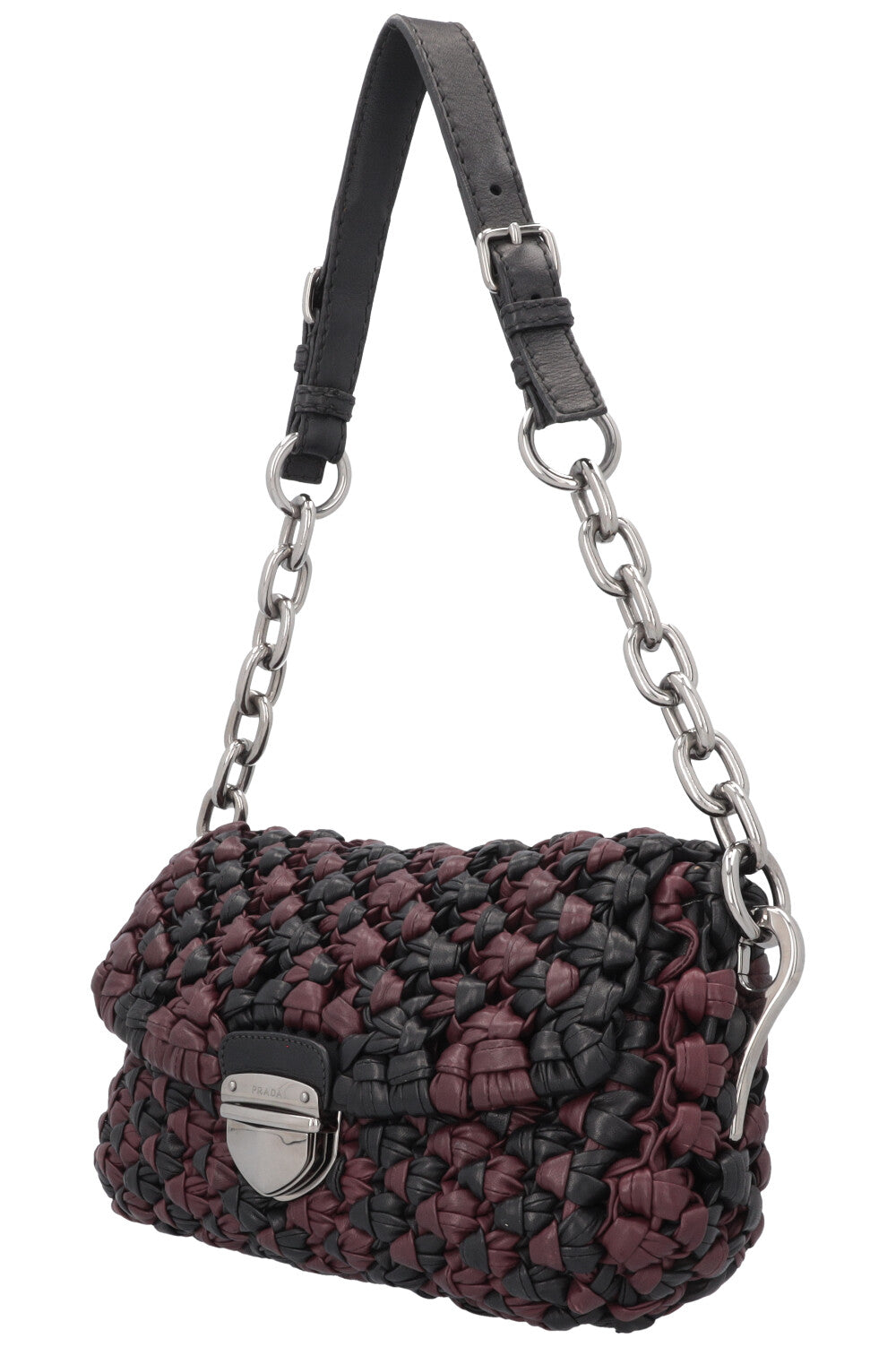 PRADA Knotted Bag Leather Black Purple