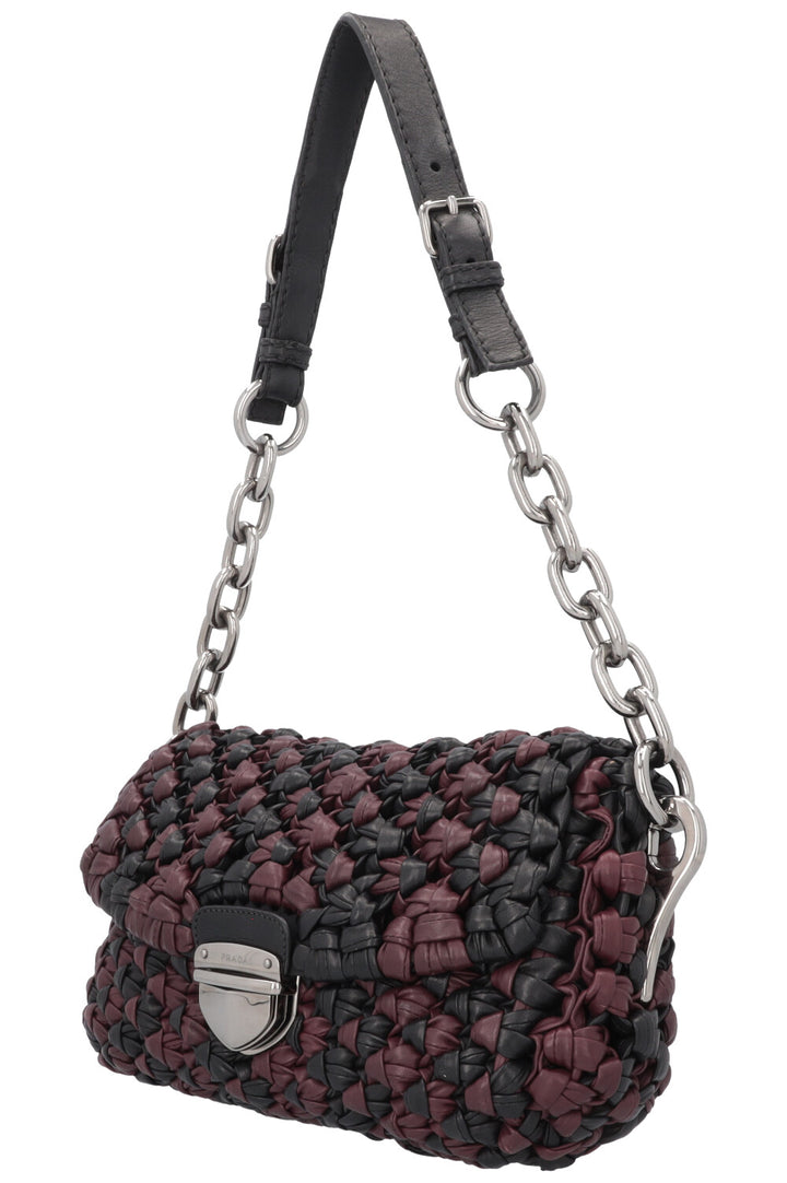 PRADA Knotted Bag Leather Black Purple