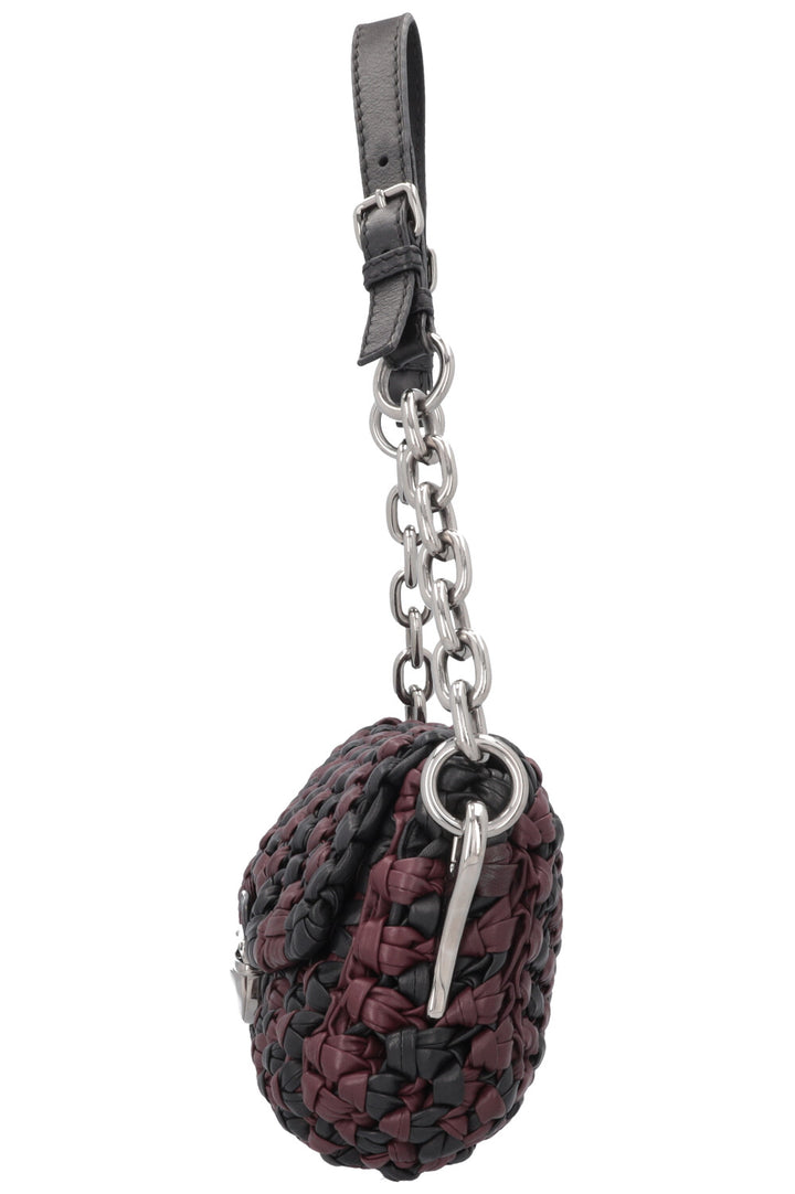 PRADA Knotted Bag Leather Black Purple